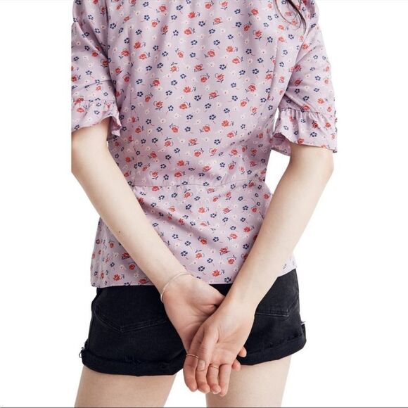 NWT Madewell purple tie wrap top in prairie posies 2 - Picture 4 of 9
